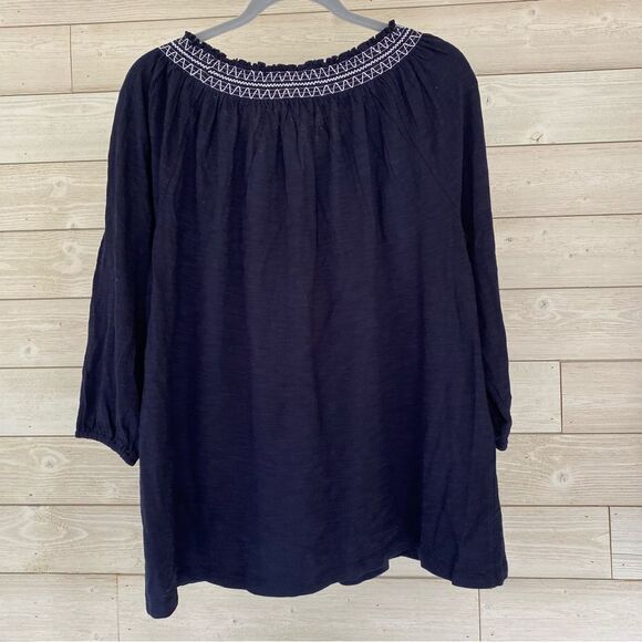 Talbots 100% cotton embroidered blouse, 1X Navy, 3/4 length sleeves NWT - Picture 5 of 6